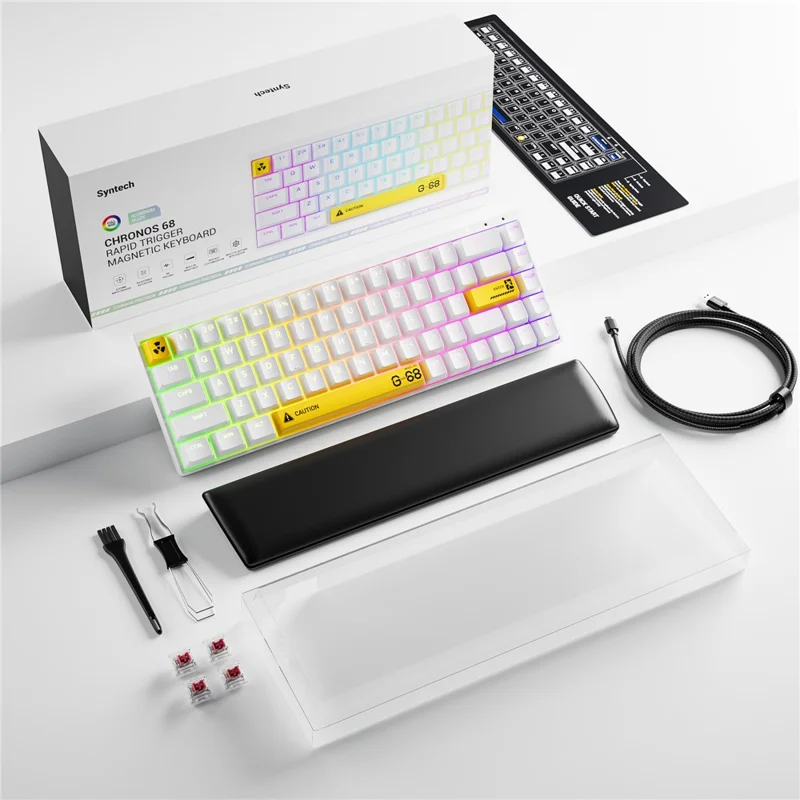 SYNTECH 68 Magnetic Gaming Keyboard Ergonomic Lightweight Wired Keyboard - White Yellow