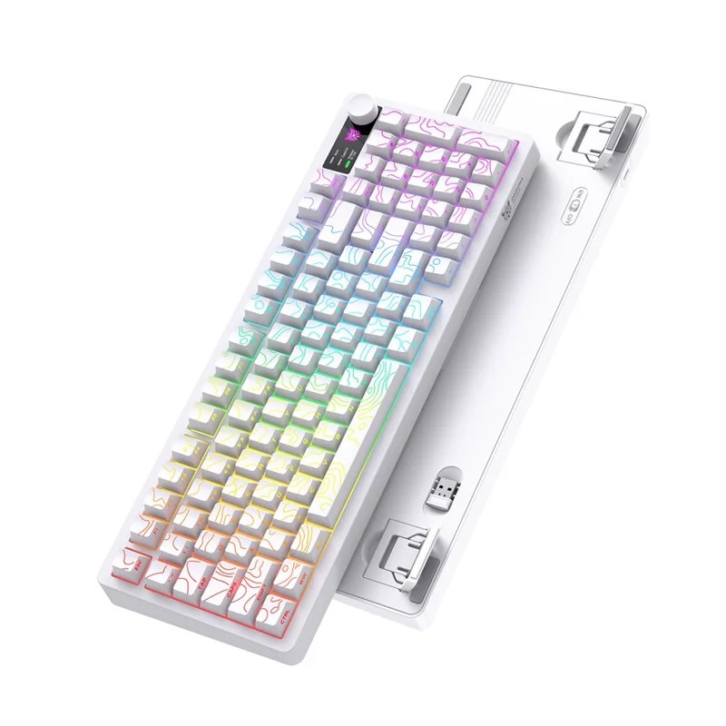 ONIKUMA MT902 95-Key Wireless 2.4GHz USB-C Tri-mode Mechanical Gaming Keyboard RGB Backlit with Knob - White