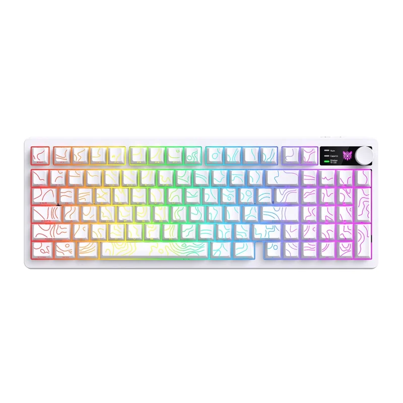 ONIKUMA MT902 95-Key Wireless 2.4GHz USB-C Tri-mode Mechanical Gaming Keyboard RGB Backlit with Knob - White