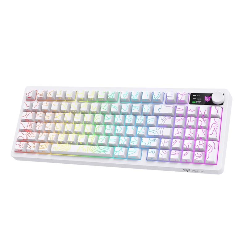 ONIKUMA MT902 95-Key Wireless 2.4GHz USB-C Tri-mode Mechanical Gaming Keyboard RGB Backlit with Knob - White