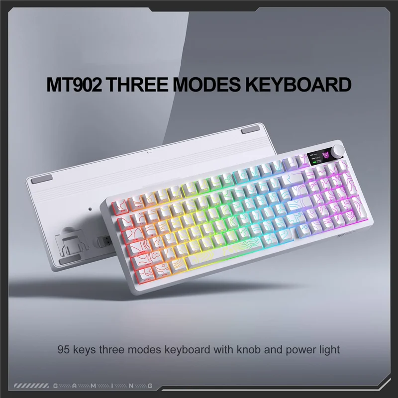 ONIKUMA MT902 95-Key Wireless 2.4GHz USB-C Tri-mode Mechanical Gaming Keyboard RGB Backlit with Knob - White