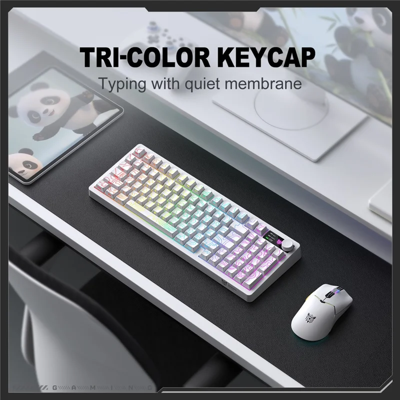ONIKUMA MT902 95-Key Wireless 2.4GHz USB-C Tri-mode Mechanical Gaming Keyboard RGB Backlit with Knob - White