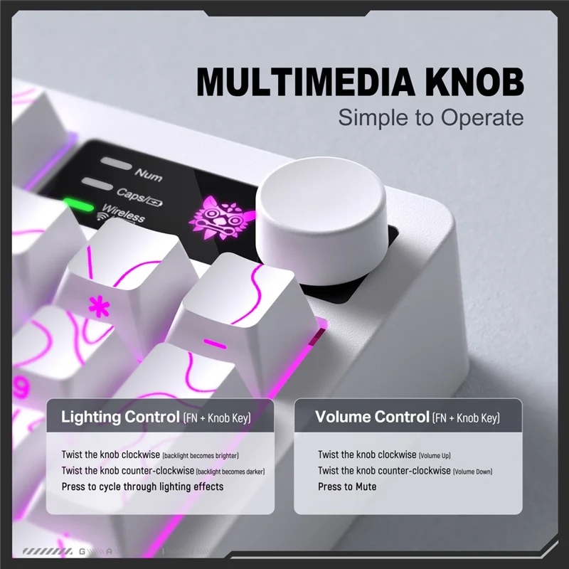 ONIKUMA MT902 95-Key Wireless 2.4GHz USB-C Tri-mode Mechanical Gaming Keyboard RGB Backlit with Knob - White