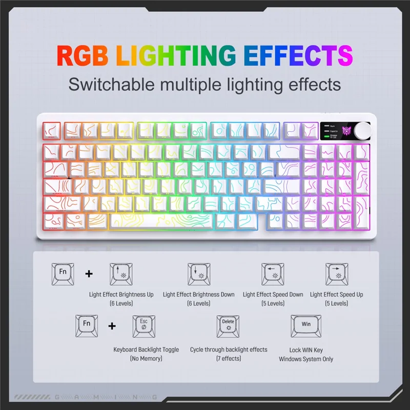 ONIKUMA MT902 95-Key Wireless 2.4GHz USB-C Tri-mode Mechanical Gaming Keyboard RGB Backlit with Knob - White
