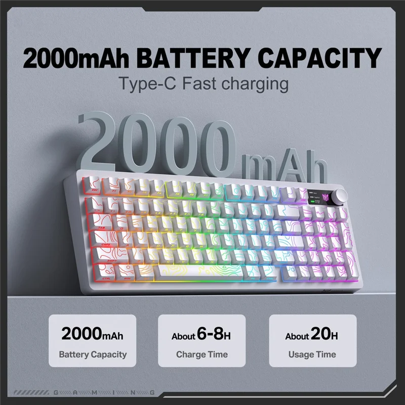 ONIKUMA MT902 95-Key Wireless 2.4GHz USB-C Tri-mode Mechanical Gaming Keyboard RGB Backlit with Knob - White