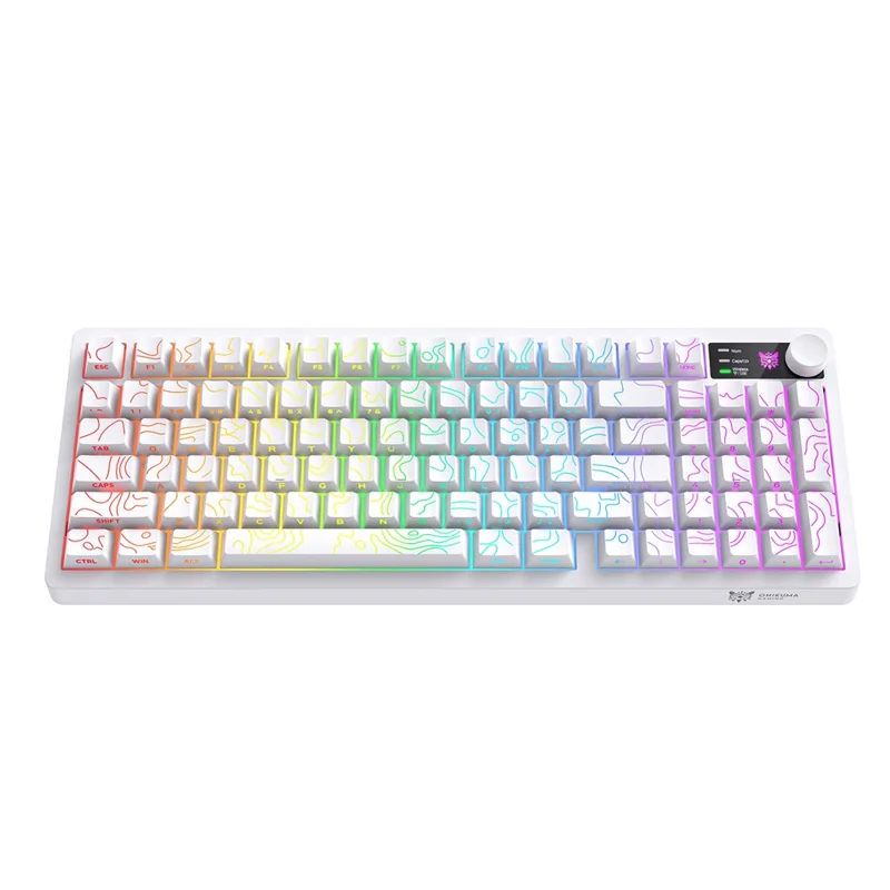 ONIKUMA MT902 95-Key Wireless 2.4GHz USB-C Tri-mode Mechanical Gaming Keyboard RGB Backlit with Knob - White