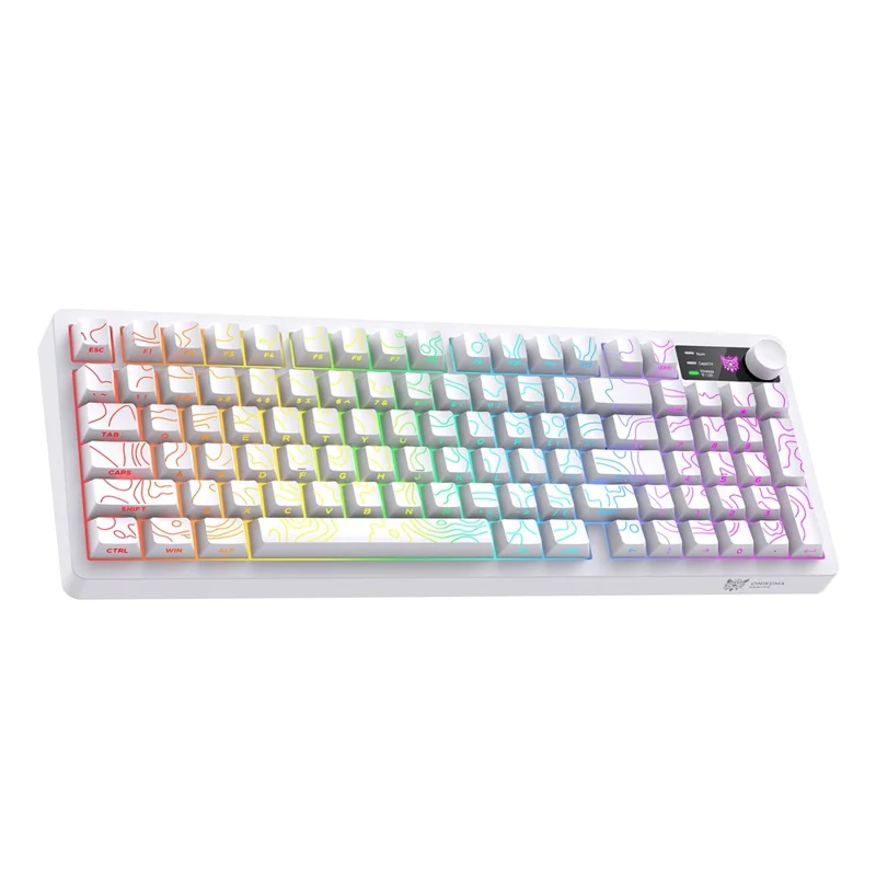 ONIKUMA MT902 95-Key Wireless 2.4GHz USB-C Tri-mode Mechanical Gaming Keyboard RGB Backlit with Knob - White