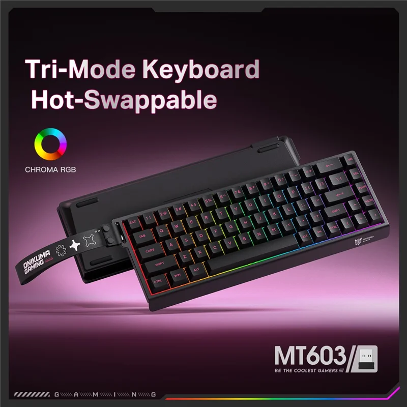 ONIKUMA MT603 68 Keys Mechanical Keyboard Three Modes 2.4GHz Wireless Gaming Keyboard - Black