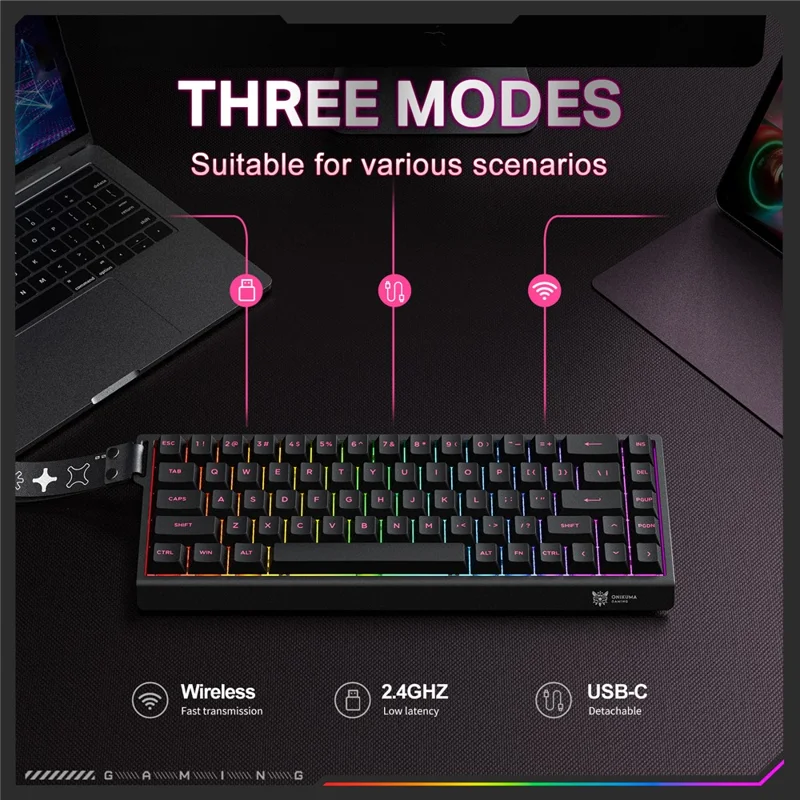 ONIKUMA MT603 68 Keys Mechanical Keyboard Three Modes 2.4GHz Wireless Gaming Keyboard - Black