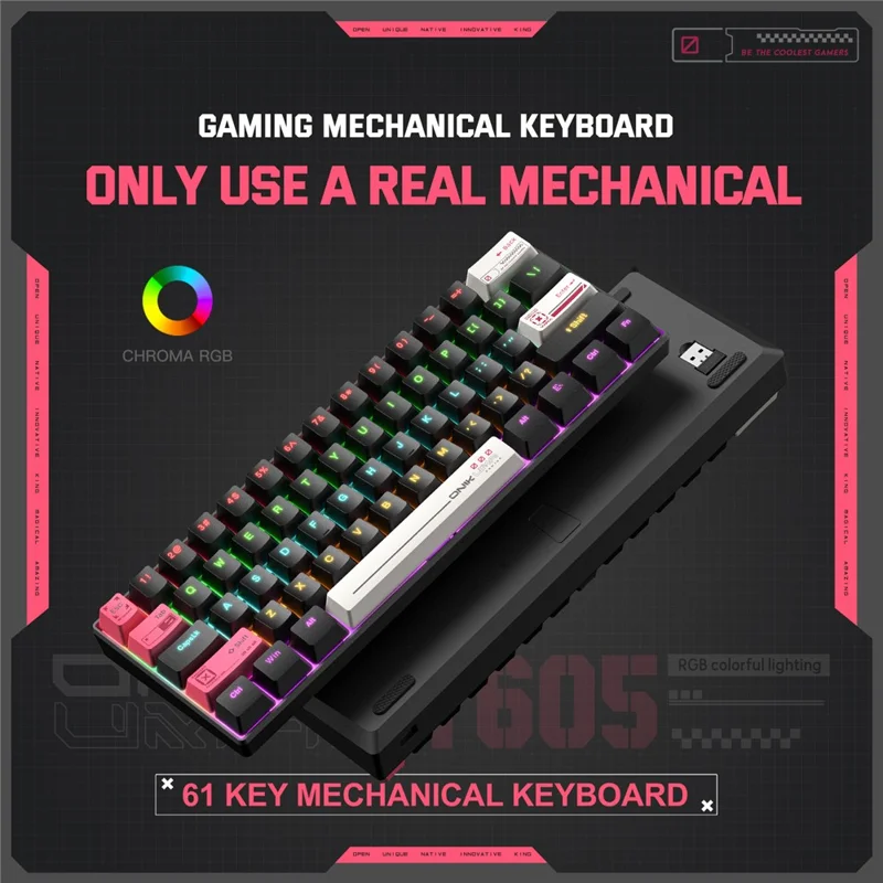ONIKUMA MT605 61-Key Tri-Mode Mechanical Keyboard Bluetooth-compatible 2.4G Wireless Wired RGB Gaming Keyboard for Office - White