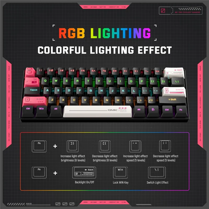 ONIKUMA MT605 61-Key Tri-Mode Mechanical Keyboard Bluetooth-compatible 2.4G Wireless Wired RGB Gaming Keyboard for Office - White
