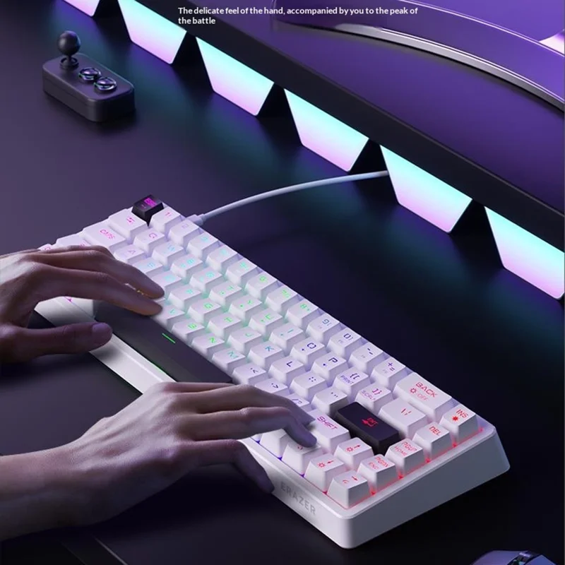 ERAZER MK68 68-Key Mechanical Keyboard Blue Red Switch RGB Backlit Type-C Wired Gaming Keyboard (Invested By Lenovo) - White