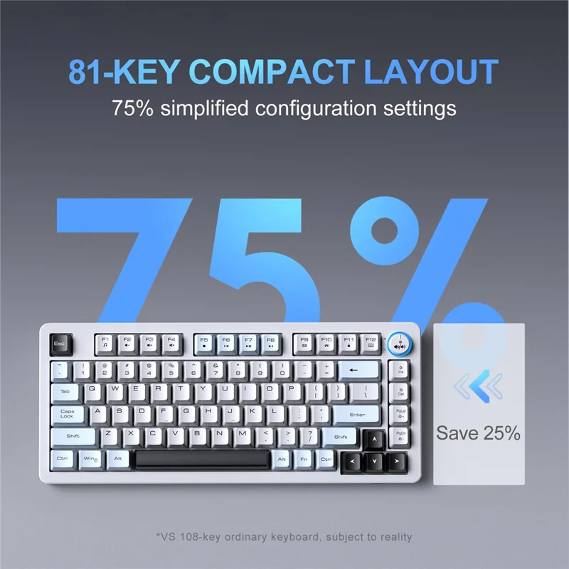 ONIKUMA MT501 81 Keys Gaming Keyboard 3-Mode Wireless 2.4G Bluetooth-compatible Type-C RGB Backlight PC Keyboard - White