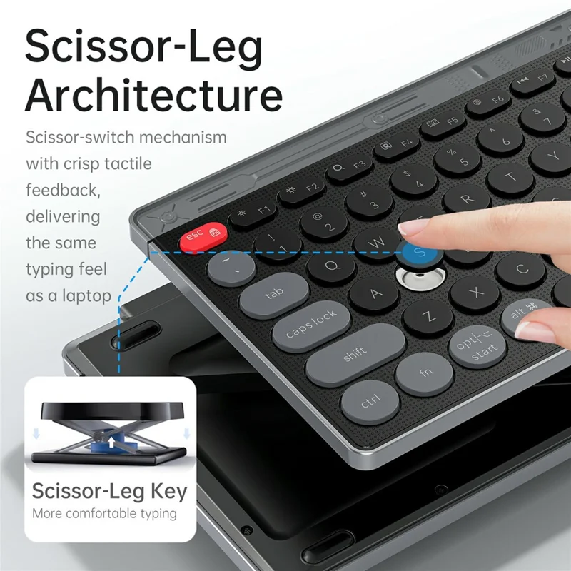 HXSJ MK781 Type-C Clavier et Souris Sans Fil 2,4 G Bluetooth, Ensemble de Clavier et Souris à Coque Transparente, 78 Touches, Trois Modes, pour Usage Professionnel - Gris Noir