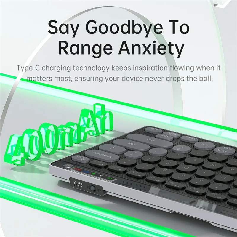 HXSJ MK781 Type-C Clavier et Souris Sans Fil 2,4 G Bluetooth, Ensemble de Clavier et Souris à Coque Transparente, 78 Touches, Trois Modes, pour Usage Professionnel - Gris Noir