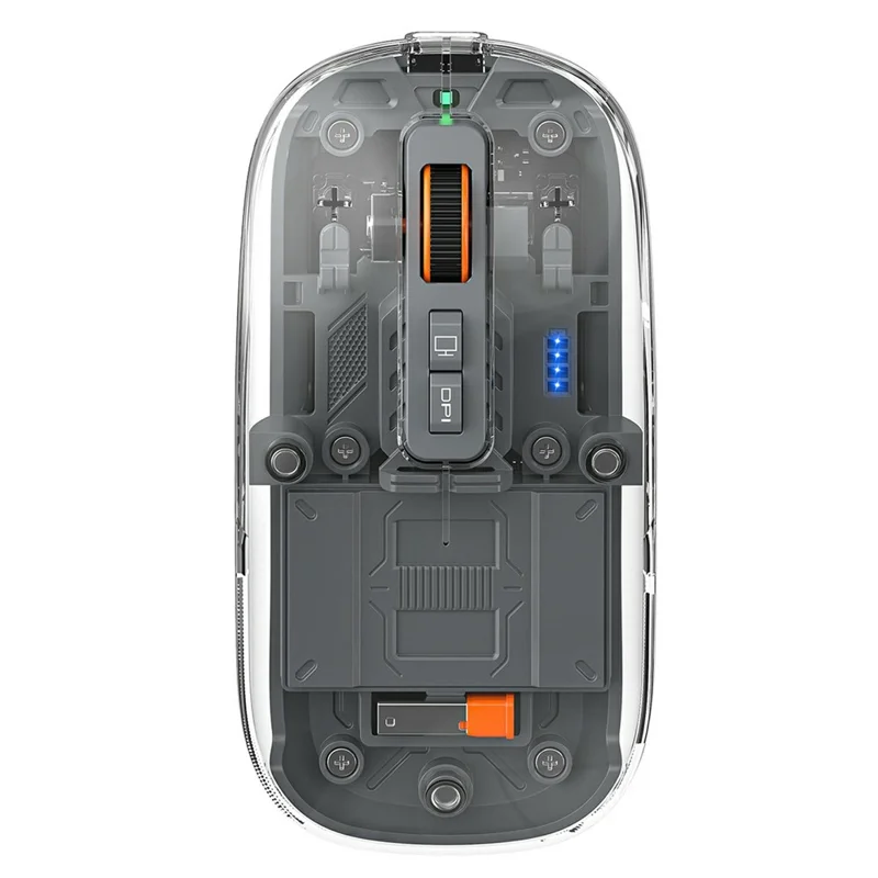 HXSJ MK781 Type-C Clavier et Souris Sans Fil 2,4 G Bluetooth, Ensemble de Clavier et Souris à Coque Transparente, 78 Touches, Trois Modes, pour Usage Professionnel - Gris Noir