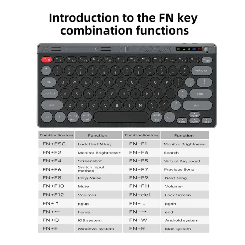 HXSJ MK781 Type-C Clavier et Souris Sans Fil 2,4 G Bluetooth, Ensemble de Clavier et Souris à Coque Transparente, 78 Touches, Trois Modes, pour Usage Professionnel - Gris Noir
