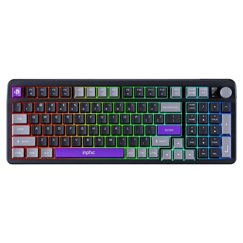 INPHIC V98PRO Wired Keyboard 98-Key Mechanical Feel Membrane Keyboard with RGB Backlit for Office Gaming - Black+Grey