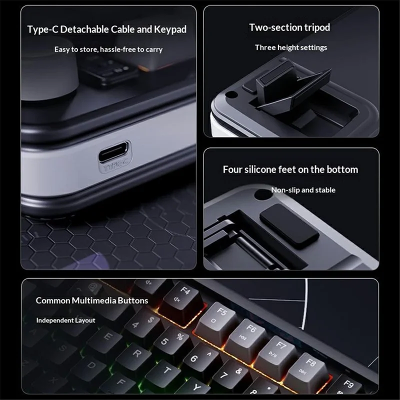 INPHIC V98PRO Wired Keyboard 98-Key Mechanical Feel Membrane Keyboard with RGB Backlit for Office Gaming - Black+Grey