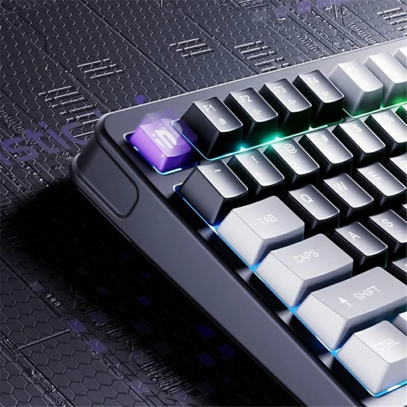 INPHIC V98PRO Wired Keyboard 98-Key Mechanical Feel Membrane Keyboard with RGB Backlit for Office Gaming - Black+Grey
