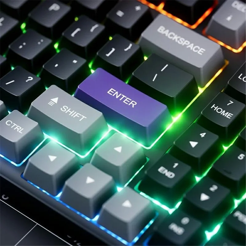 INPHIC V98PRO Wired Keyboard 98-Key Mechanical Feel Membrane Keyboard with RGB Backlit for Office Gaming - Black+Grey