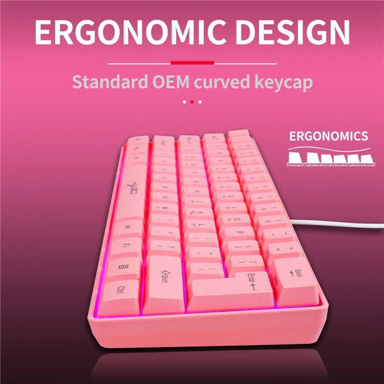 HXSJ V700 61 Keys USB Wired Gaming Keyboard with Colorful Backlight for Computer Desktop Laptop PC - Pink