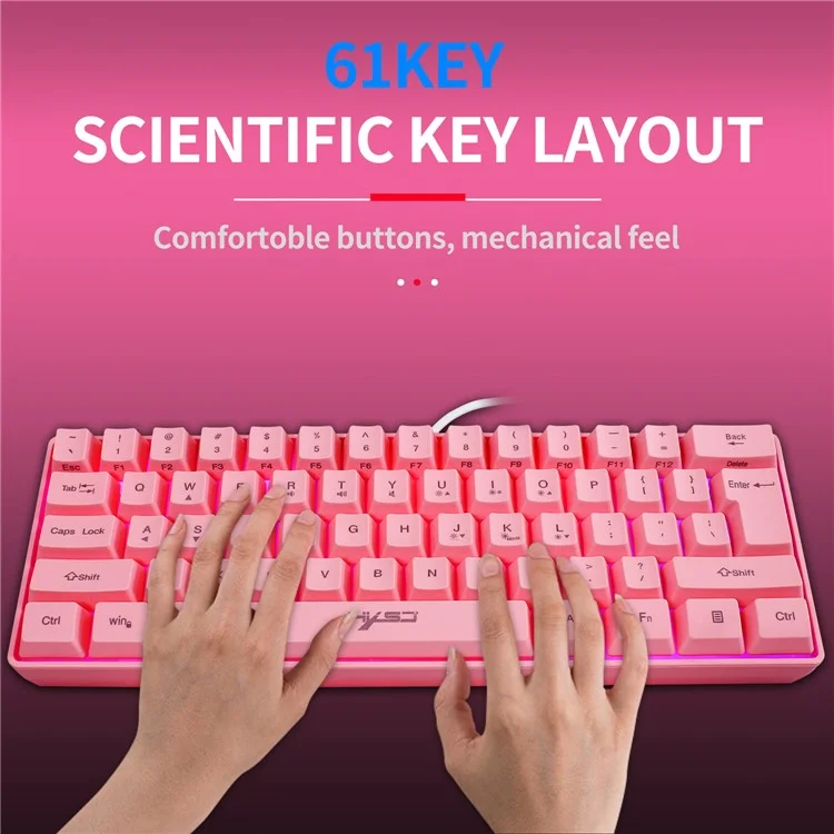 HXSJ V700 61 Keys USB Wired Gaming Keyboard with Colorful Backlight for Computer Desktop Laptop PC - Pink