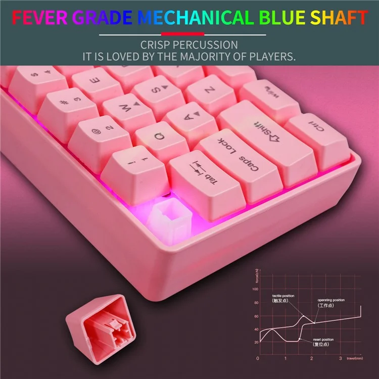 HXSJ V700 61 Keys USB Wired Gaming Keyboard with Colorful Backlight for Computer Desktop Laptop PC - Pink