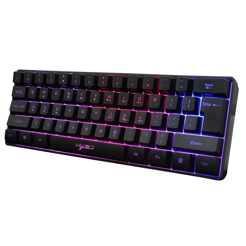 HXSJ V700 61 Keys USB Wired Gaming Keyboard with Colorful Backlight for Computer Desktop Laptop PC - Black