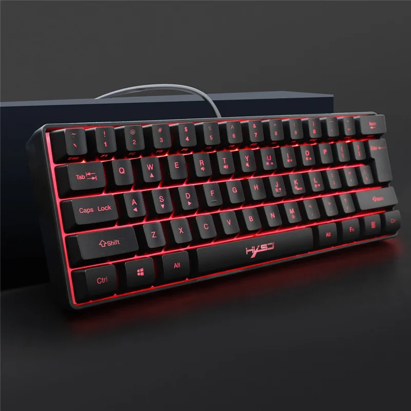 HXSJ V700 61 Keys USB Wired Gaming Keyboard with Colorful Backlight for Computer Desktop Laptop PC - Black