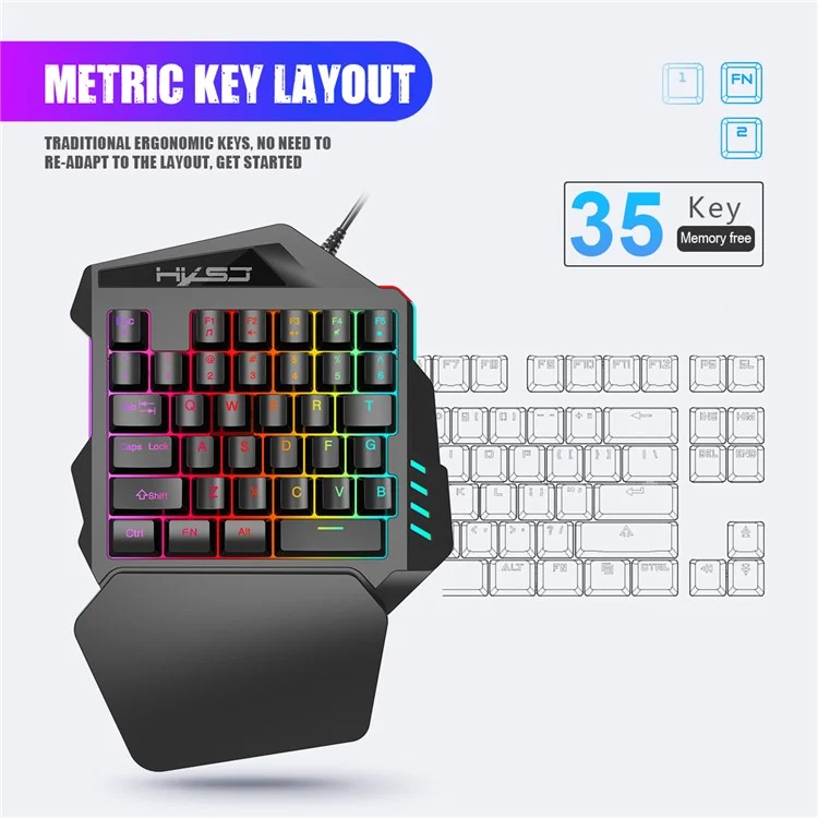 HXSJ P6 Tastatur Mauswandler + J900 Honeycomb Programmierbares Gaming -maus + V100 Eine Handspieltastatur