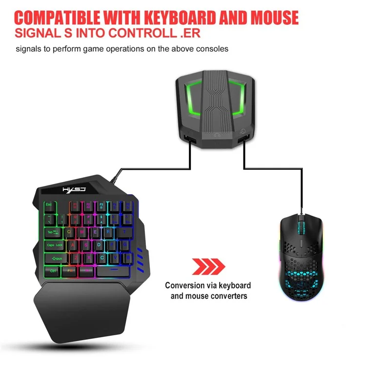 Convertitore Per Mouse Tastiera HXSJ P6 + J900 Honeycomb Programmable Gaming Mouse + V100 Tastiera da Gioco a Mano