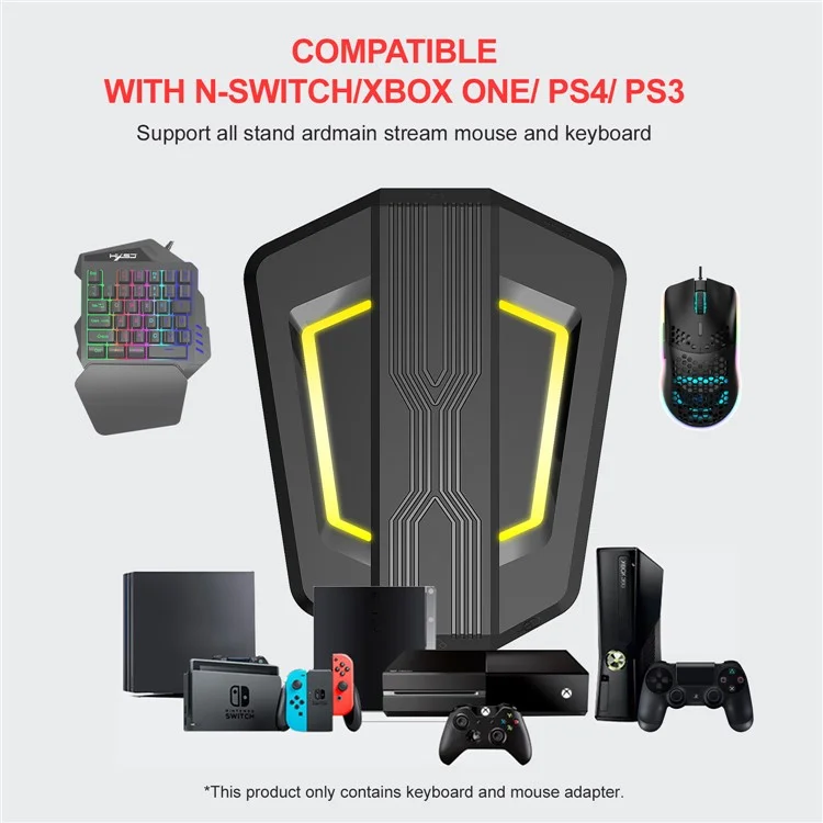 HXSJ P6 Keyboard Mouse Converter + J900 Honeycomb Programmable Gaming Mouse + V100 One Hand Gaming Keyboard