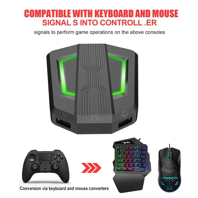 HXSJ P6 Keyboard Mouse Converter + J900 Honeycomb Programmable Gaming Mouse + V100 One Hand Gaming Keyboard