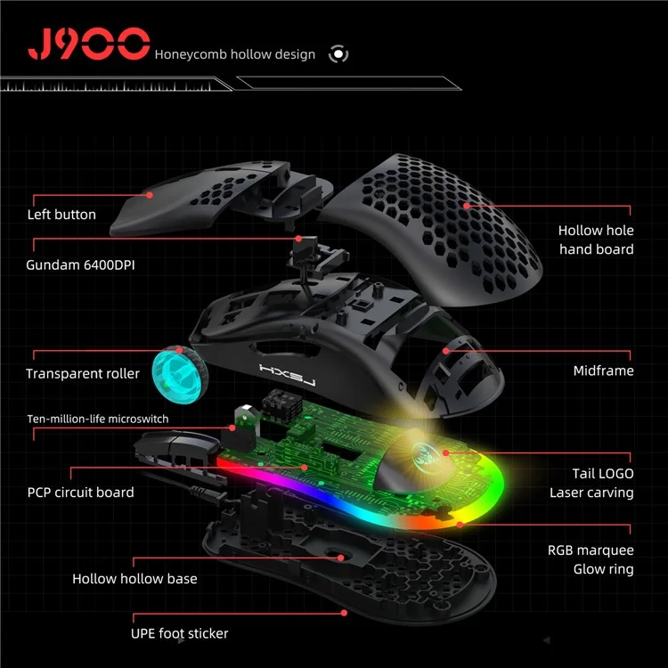 HXSJ P6 Keyboard Mouse Converter + J900 Honeycomb Programmable Gaming Mouse + V100 One Hand Gaming Keyboard