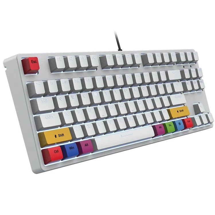 HXSJ L600 87-key Red Switches Wired Portable Keyboard Mechanical Gaming Keyboard with Backlit for Home Office - White