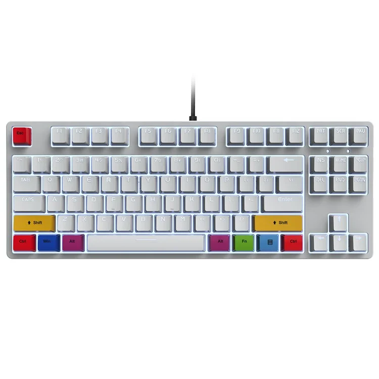 HXSJ L600 87-key Red Switches Wired Portable Keyboard Mechanical Gaming Keyboard with Backlit for Home Office - White