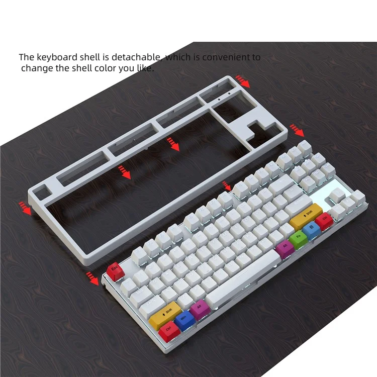 HXSJ L600 87-key Red Switches Wired Portable Keyboard Mechanical Gaming Keyboard with Backlit for Home Office - White