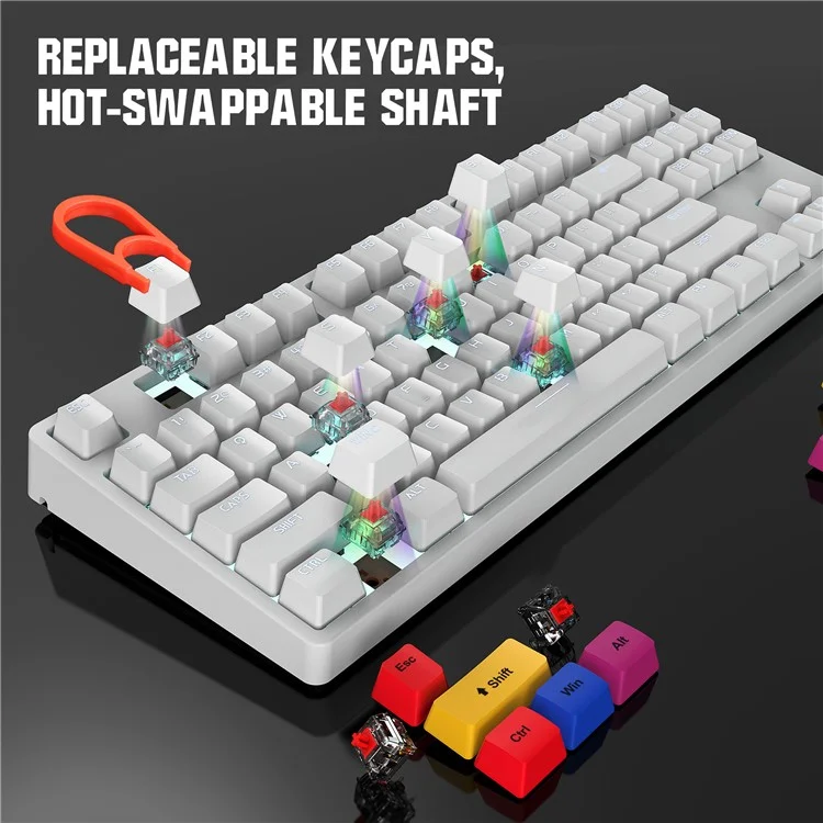 HXSJ L600 87-key Red Switches Wired Portable Keyboard Mechanical Gaming Keyboard with Backlit for Home Office - White