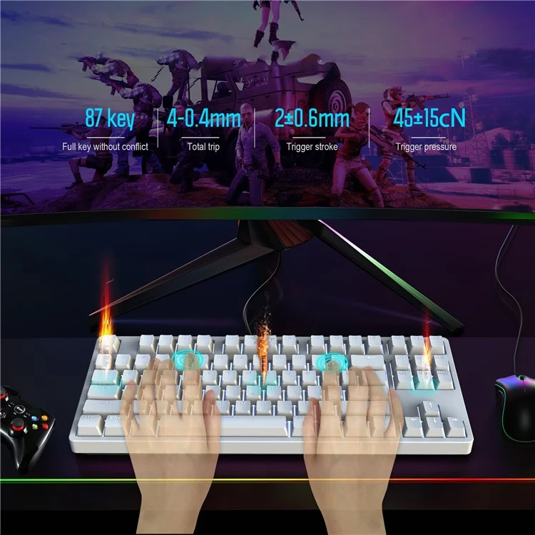 HXSJ L600 87-key Red Switches Wired Portable Keyboard Mechanical Gaming Keyboard with Backlit for Home Office - White