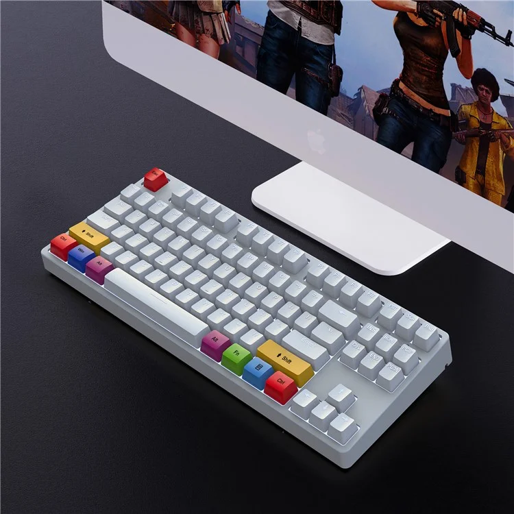 HXSJ L600 87-key Red Switches Wired Portable Keyboard Mechanical Gaming Keyboard with Backlit for Home Office - White