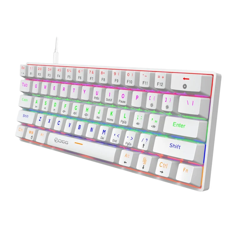 HXSJ V900 Wired 61 Keys Colorful Backlit Computer Laptop Home Office Gaming Blue Switch Mechanical Keyboard - White
