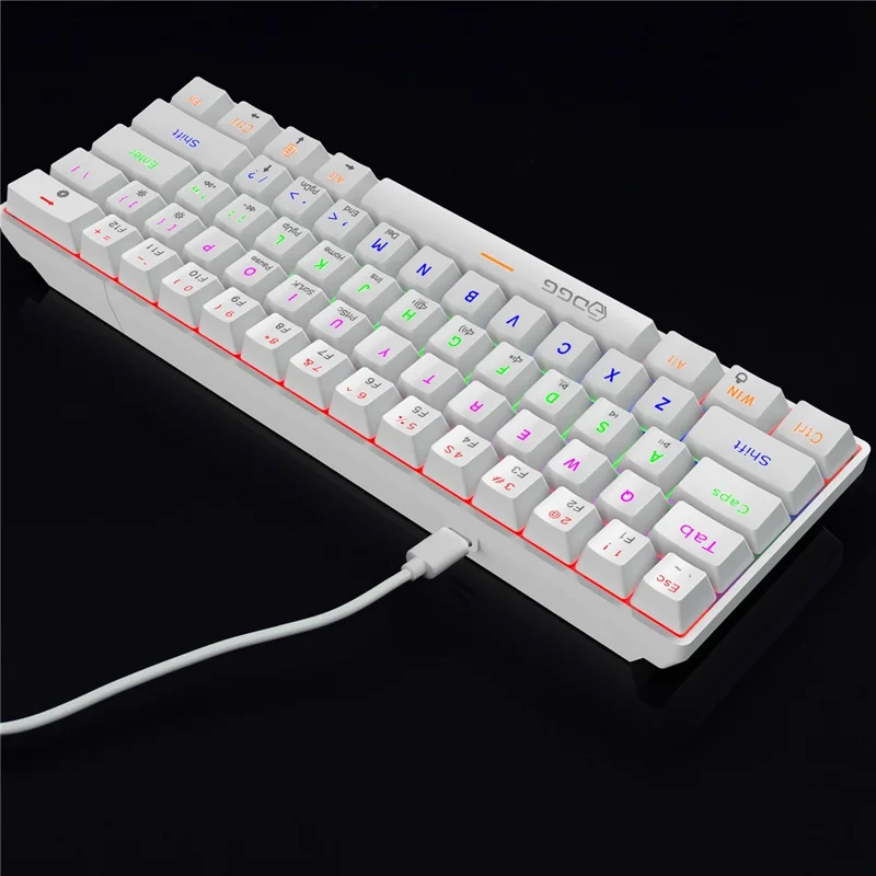 HXSJ V900 Wired 61 Keys Colorful Backlit Computer Laptop Home Office Gaming Blue Switch Mechanical Keyboard - White