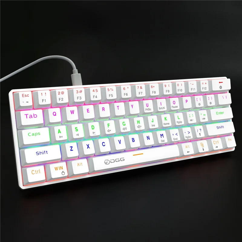 HXSJ V900 Wired 61 Keys Colorful Backlit Computer Laptop Home Office Gaming Blue Switch Mechanical Keyboard - White