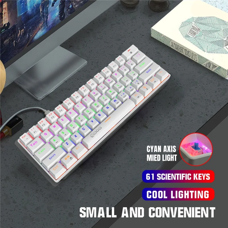 HXSJ V900 Wired 61 Keys Colorful Backlit Computer Laptop Home Office Gaming Blue Switch Mechanical Keyboard - White