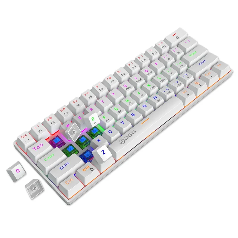 HXSJ V900 Wired 61 Keys Colorful Backlit Computer Laptop Home Office Gaming Blue Switch Mechanical Keyboard - White