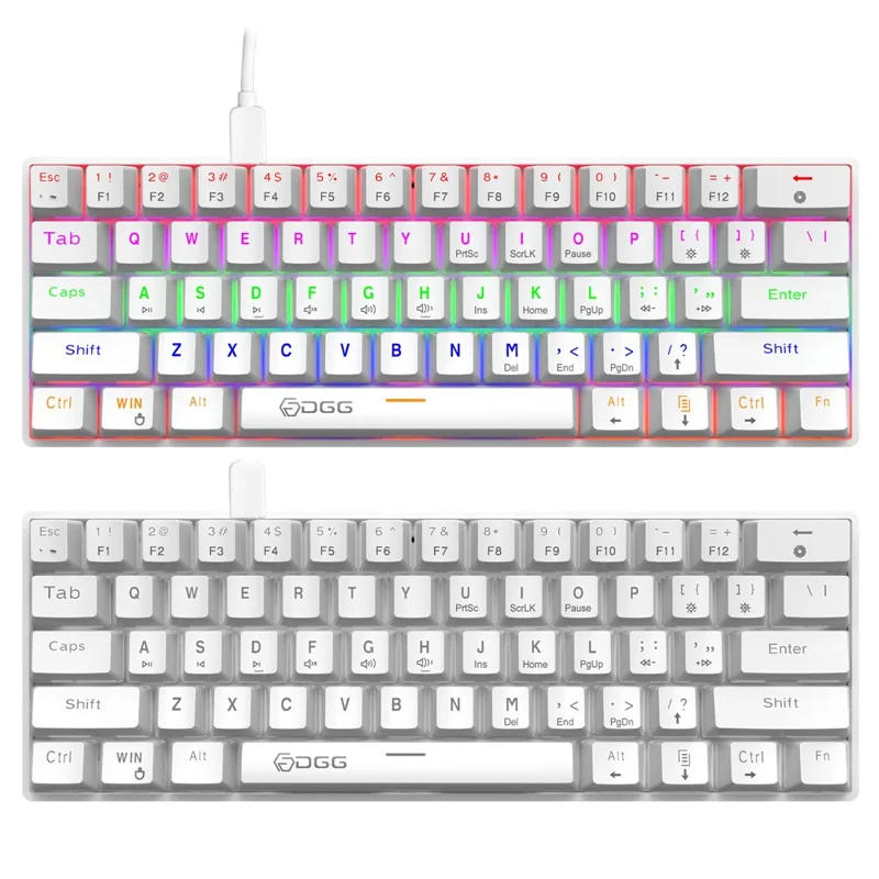 HXSJ V900 Wired 61 Keys Colorful Backlit Computer Laptop Home Office Gaming Blue Switch Mechanical Keyboard - White