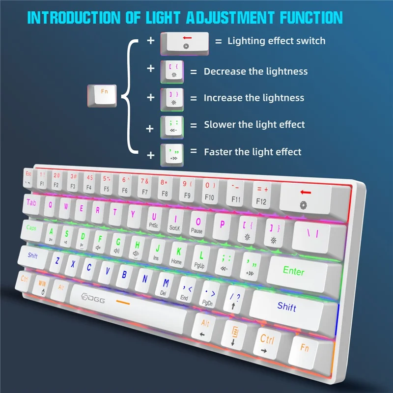 HXSJ V900 Wired 61 Keys Colorful Backlit Computer Laptop Home Office Gaming Blue Switch Mechanical Keyboard - White