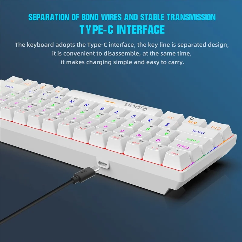 HXSJ V900 Wired 61 Keys Colorful Backlit Computer Laptop Home Office Gaming Blue Switch Mechanical Keyboard - White