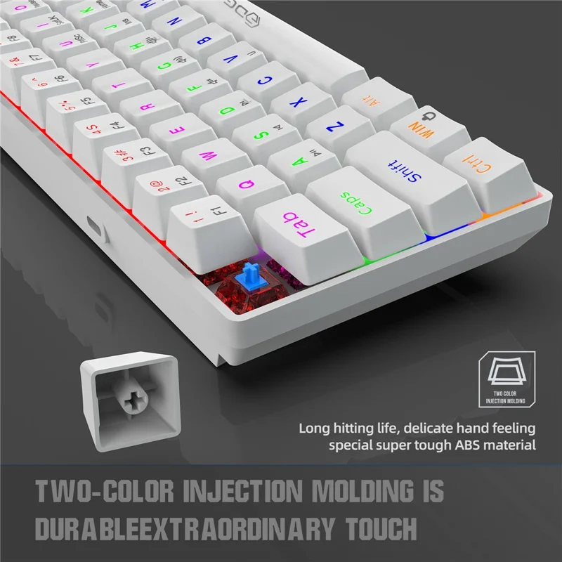 HXSJ V900 Wired 61 Keys Colorful Backlit Computer Laptop Home Office Gaming Blue Switch Mechanical Keyboard - White